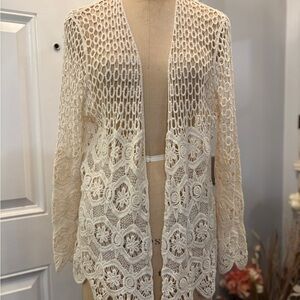Capri Cotton Cream Lace Open Cardigan L-XL Feminine BohoChic BaseLayer Y2K Artsy